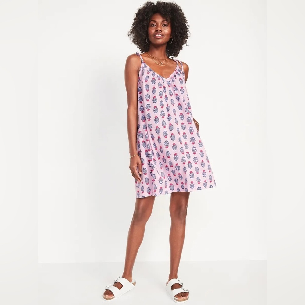 NWT Old Navy Tie Shoulder Printed Cami Swing Dress Size Small